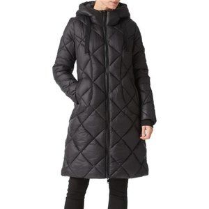 Women Long Heavy Puffer Coat Diamond Quilted Thermal Winter Parka Jacket, Black
